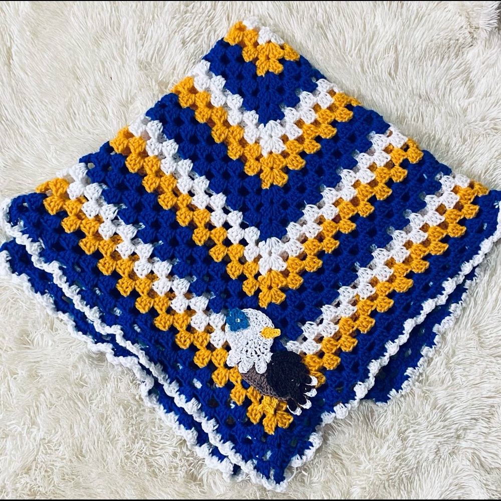 Granny square crochet Emily the Eagle blanket